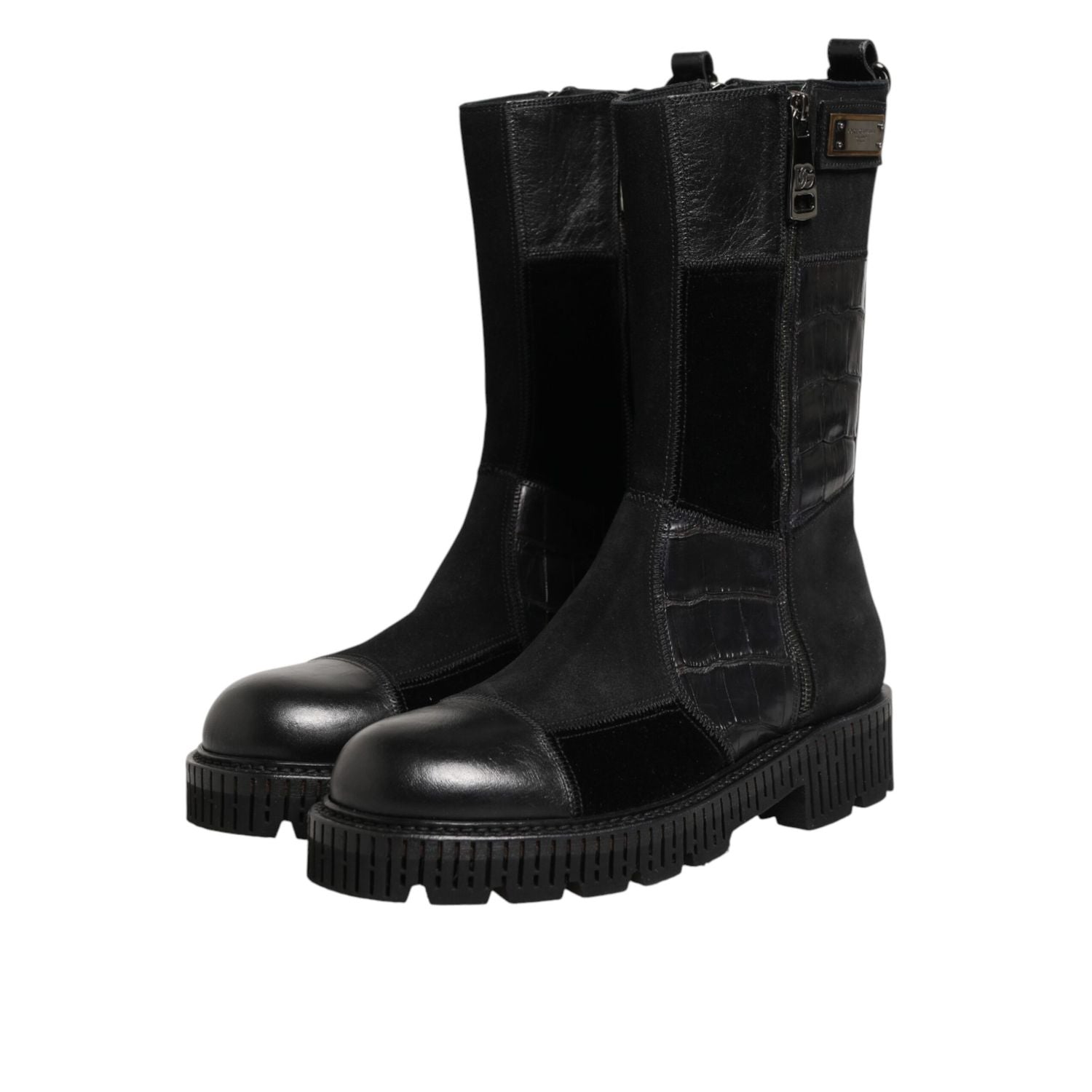 Dolce & Gabbana Black Patchwork Leather Mid Calf Boot  Shoes