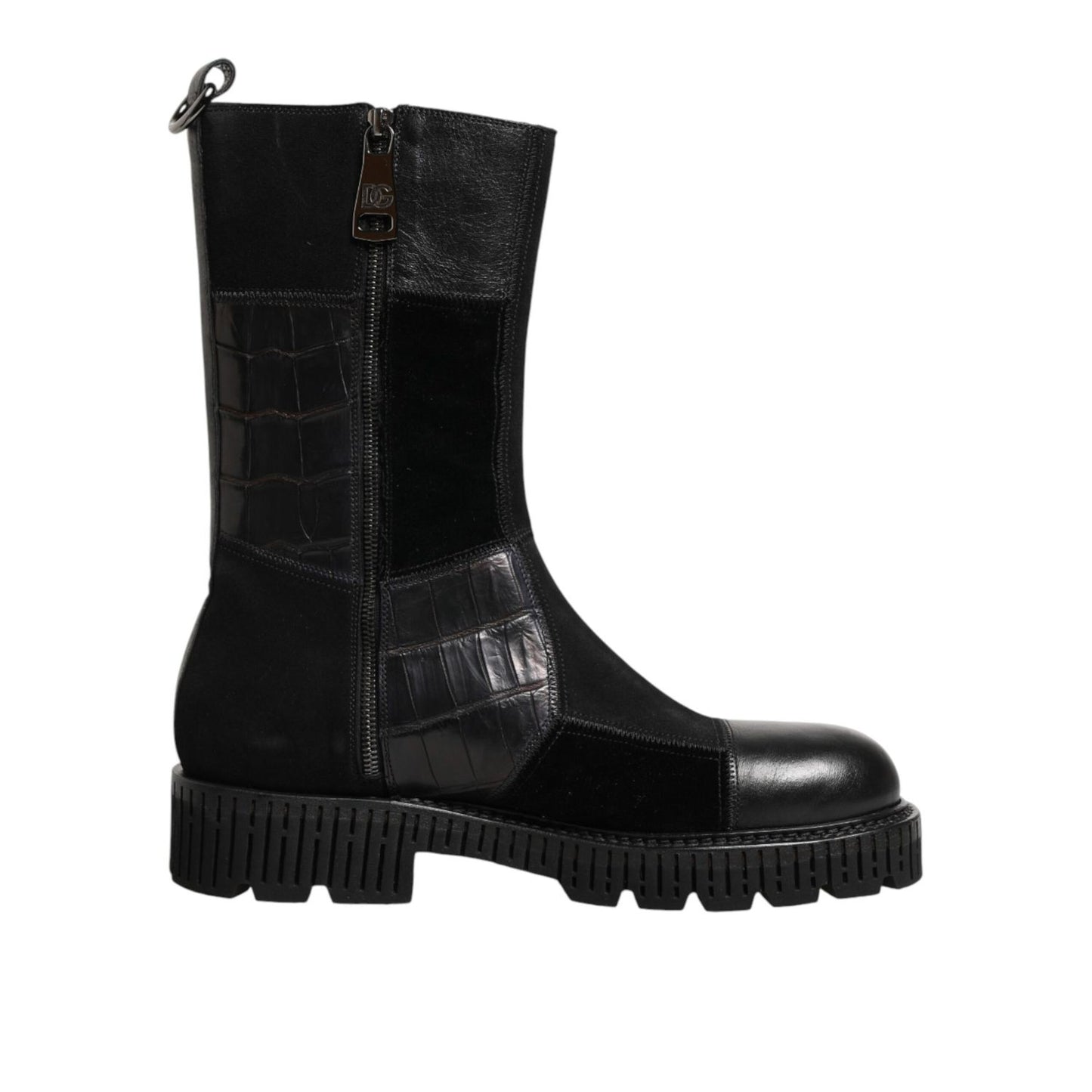 Dolce & Gabbana Black Patchwork Leather Mid Calf Boot  Shoes