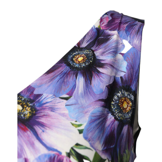 Dolce & Gabbana Purple Anemone Print Pleated Midi Dress