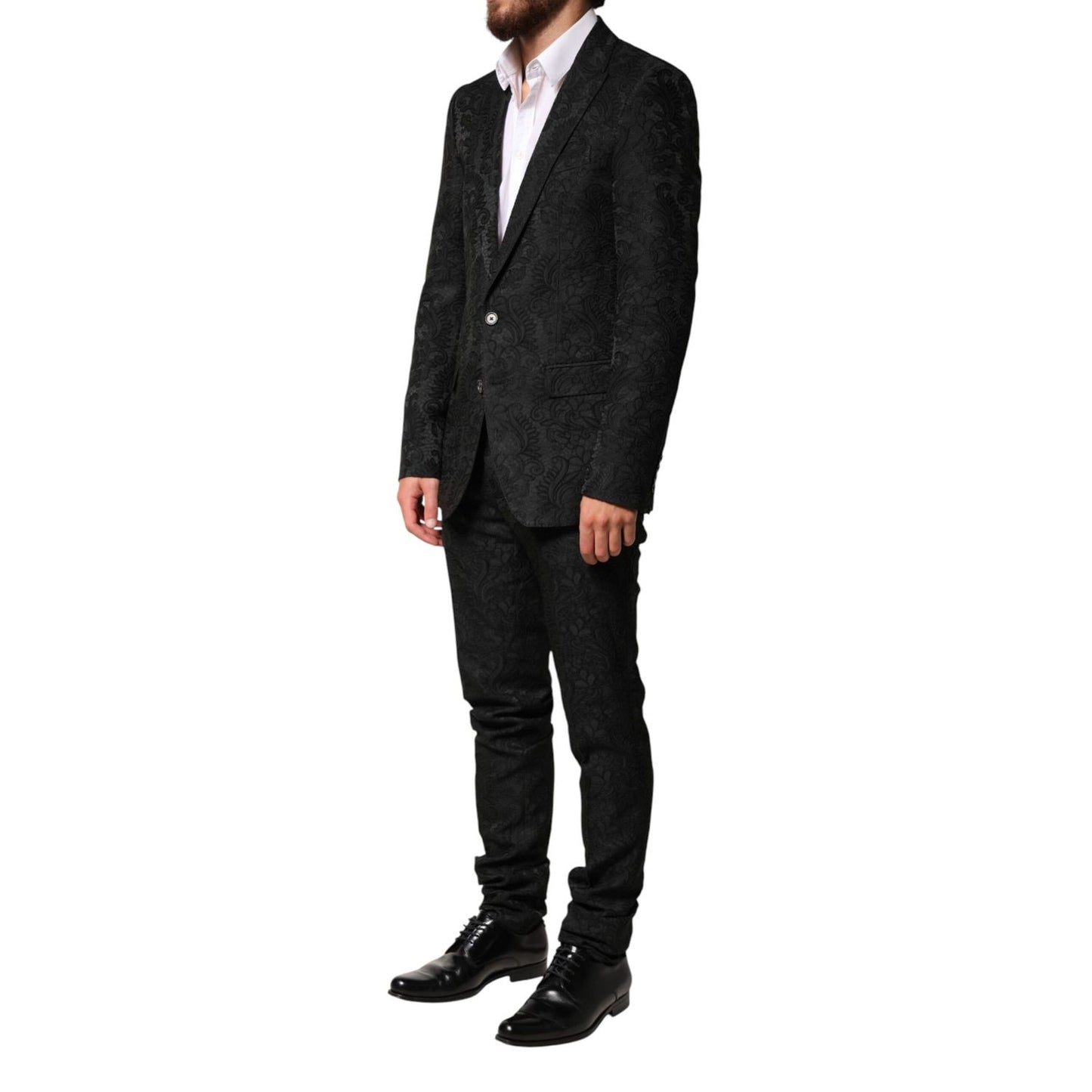 Dolce & Gabbana Black Brocade Single Breasted 2 Piece Suit