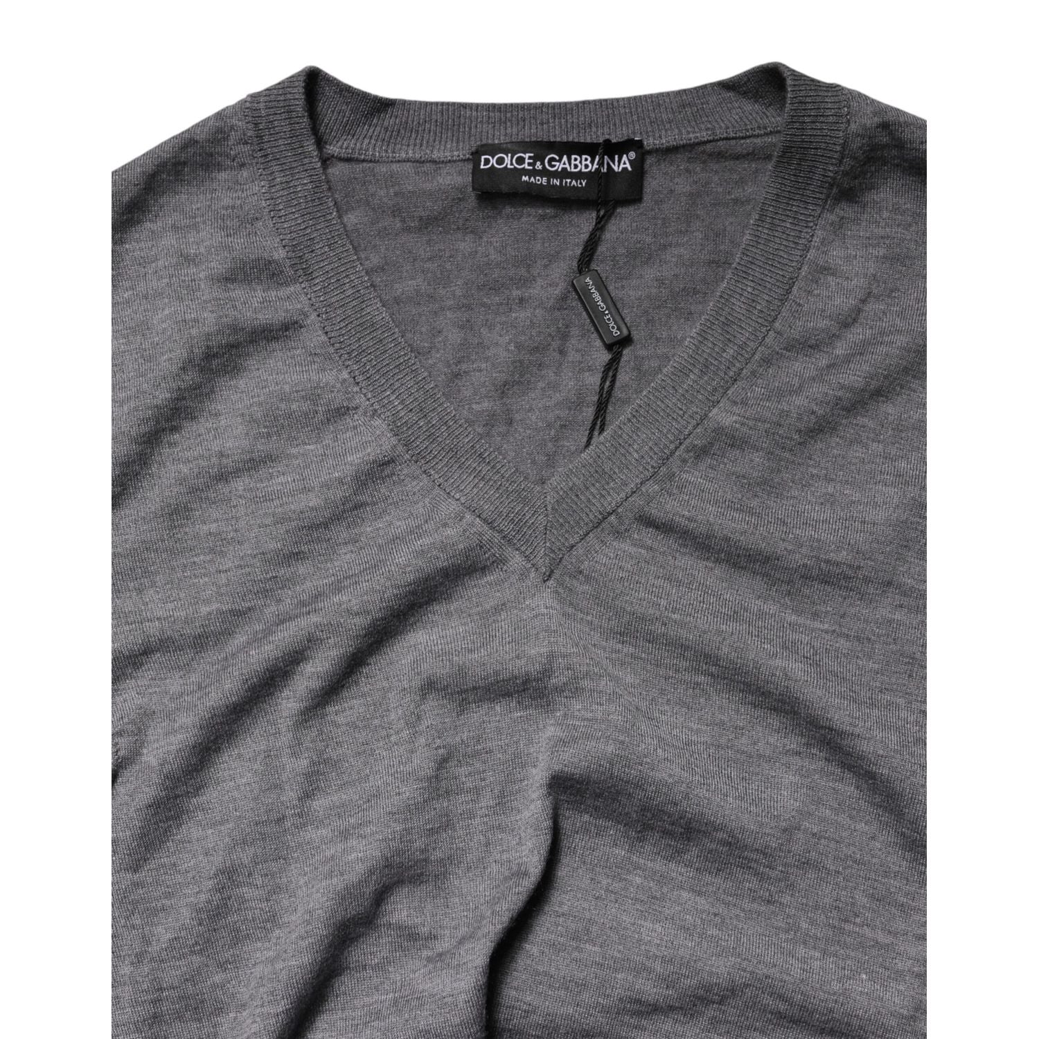 Dolce & Gabbana Gray Cashmere V-Neck Men Pullover Sweater