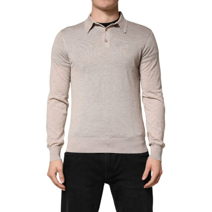 Dolce & Gabbana Beige Cashmere Collared PoloPullover Sweater