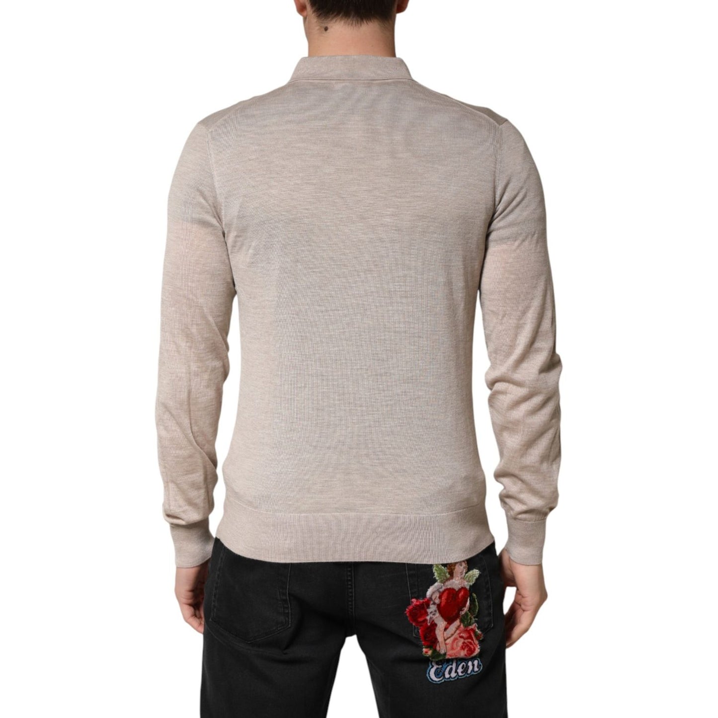 Dolce & Gabbana Beige Cashmere Collared PoloPullover Sweater