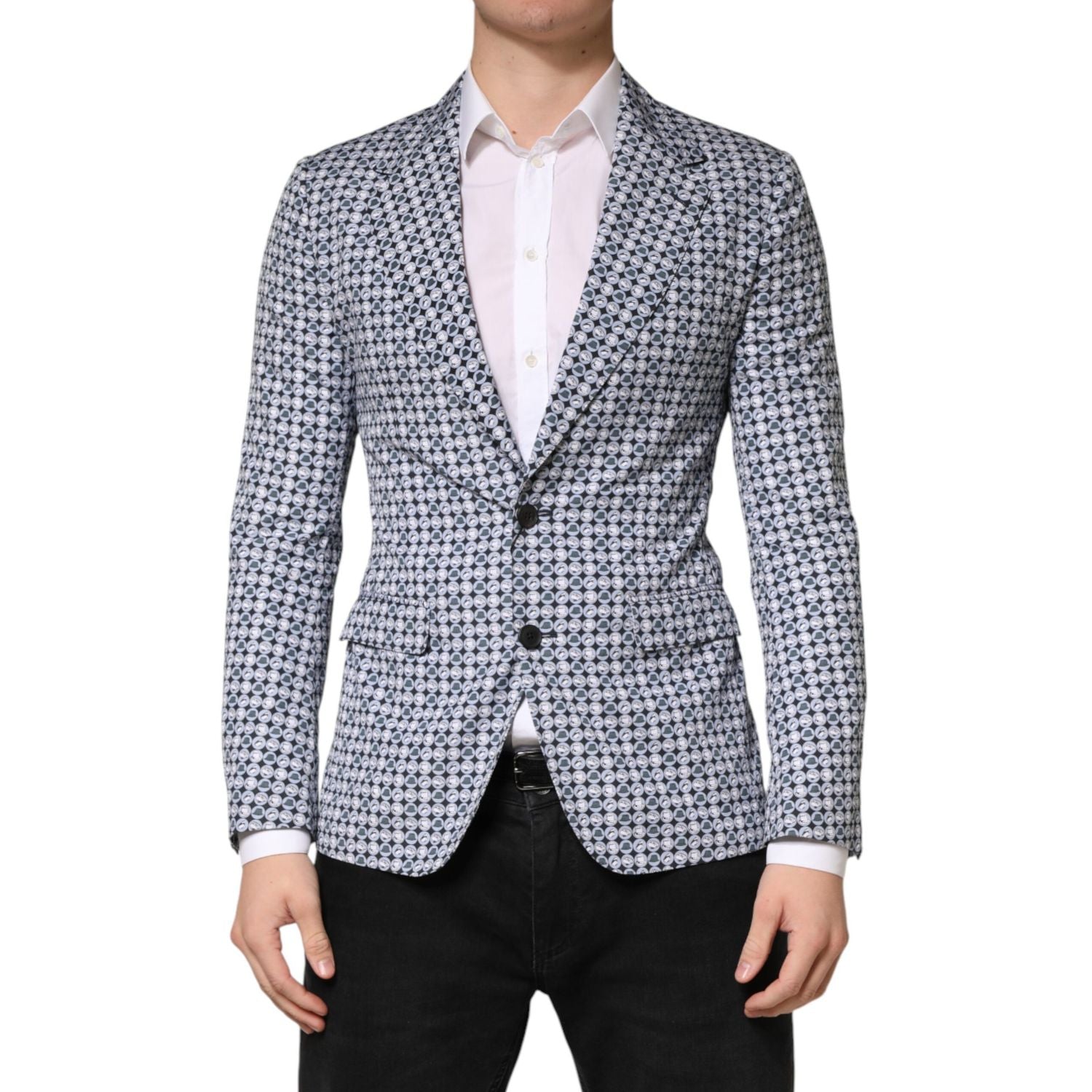 Dolce & Gabbana Blue Cotton Patterned Single Breasted Blazer