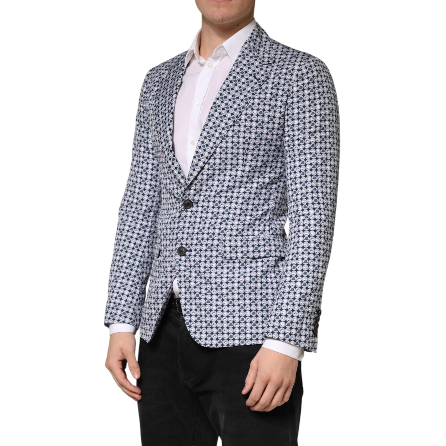 Dolce & Gabbana Blue Cotton Patterned Single Breasted Blazer