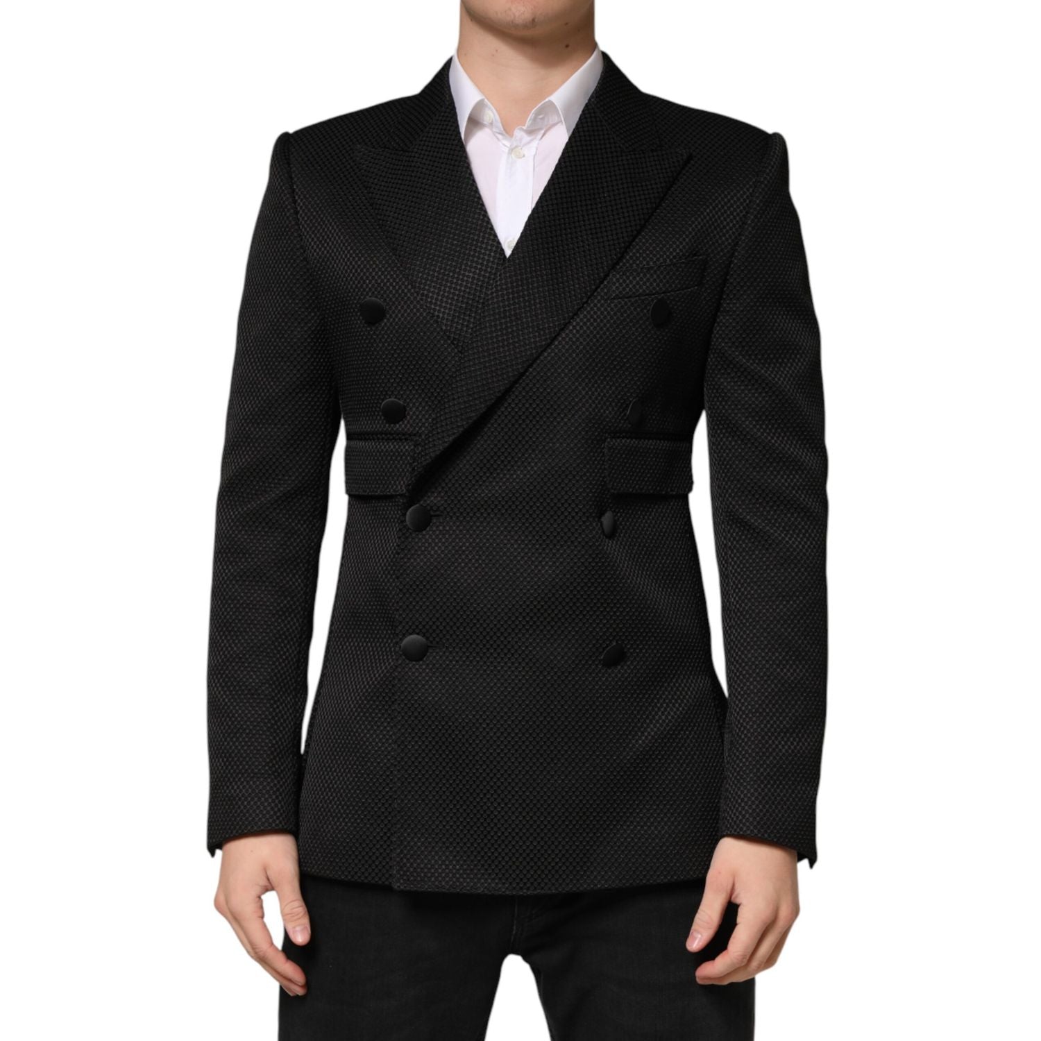 Dolce & Gabbana Black Cotton Double Breasted 2 Button Blazer