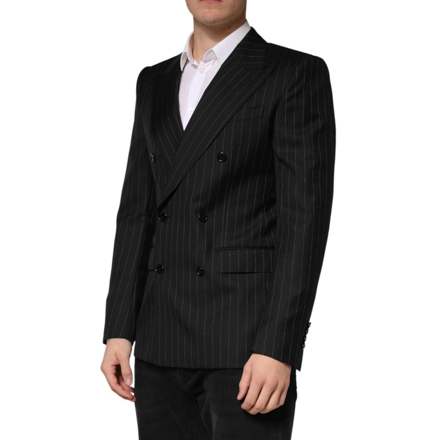 Dolce & Gabbana Black Stripes Double Breasted 2Button Blazer