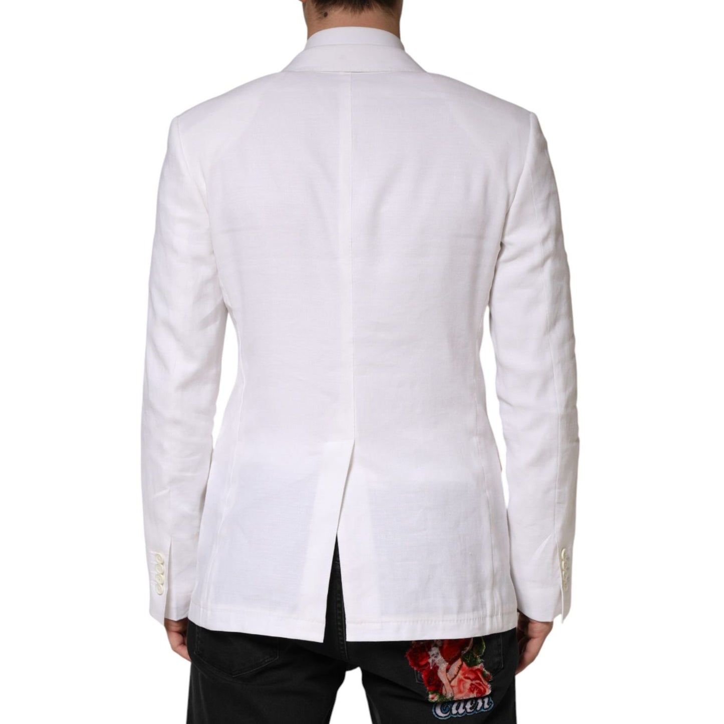 Dolce & Gabbana White Linen Double Breasted 2 Button Blazer