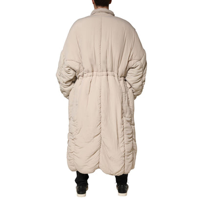 Dolce & Gabbana Beige Padded Collared Long Trench Coat Jacket