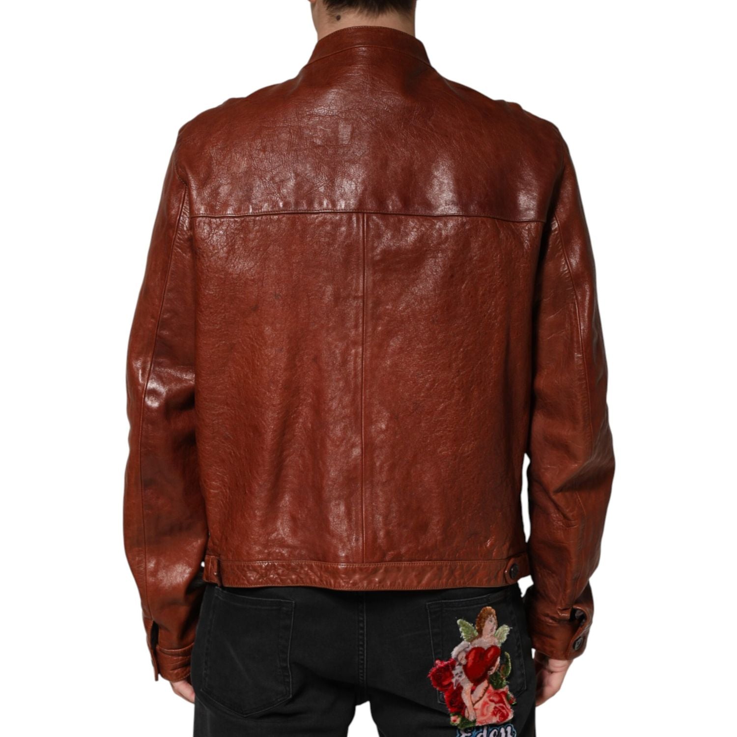Dolce & Gabbana Brown Leather Button Down Men Biker Jacket