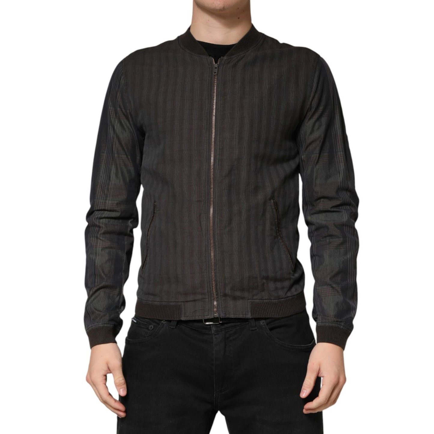 Dolce & Gabbana Black Stripes Cotton Full Zip Bomber Jacket