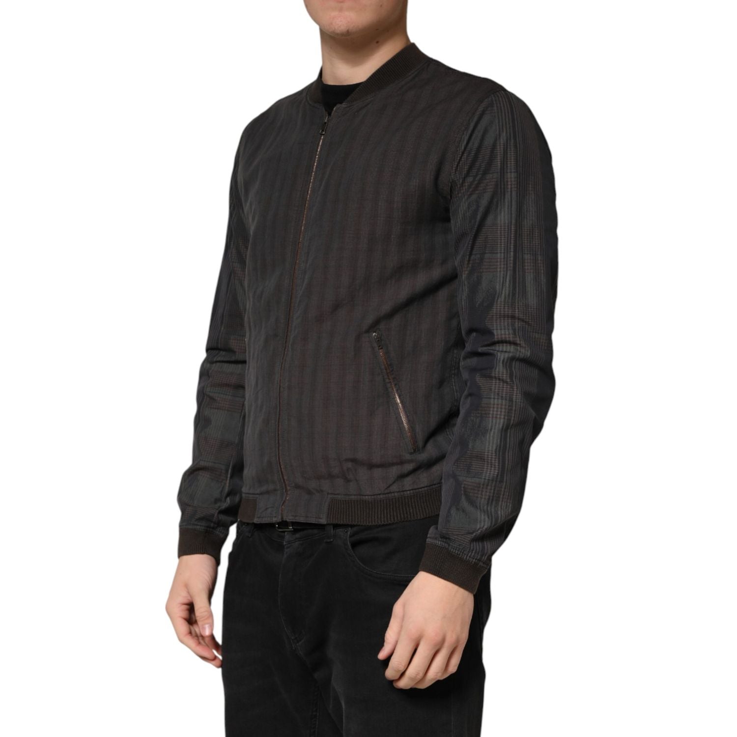 Dolce & Gabbana Black Stripes Cotton Full Zip Bomber Jacket