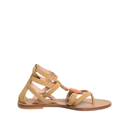 Alberta Ferretti Brown Flip Flops Zipper Ankle Strap Shoes