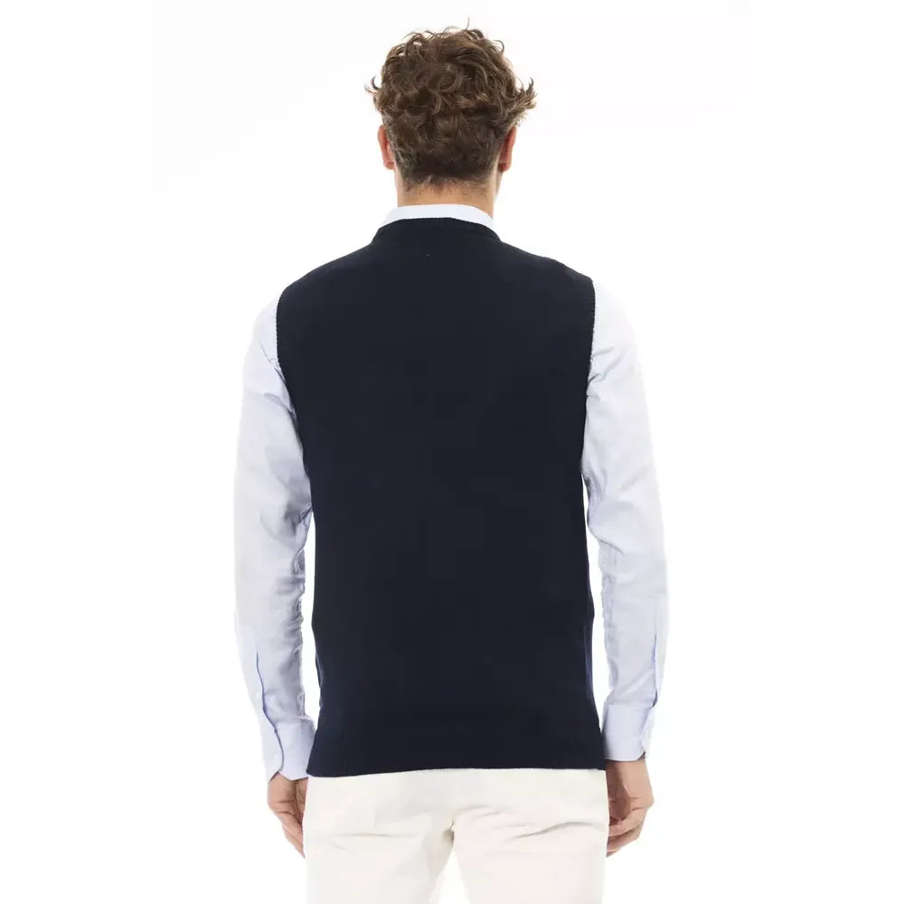 Alpha Studio Blue Viscose Men's V-neck Vest