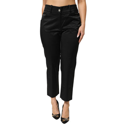 BENCIVENGA Black Cotton Blend Cropped Straight Leg Pants
