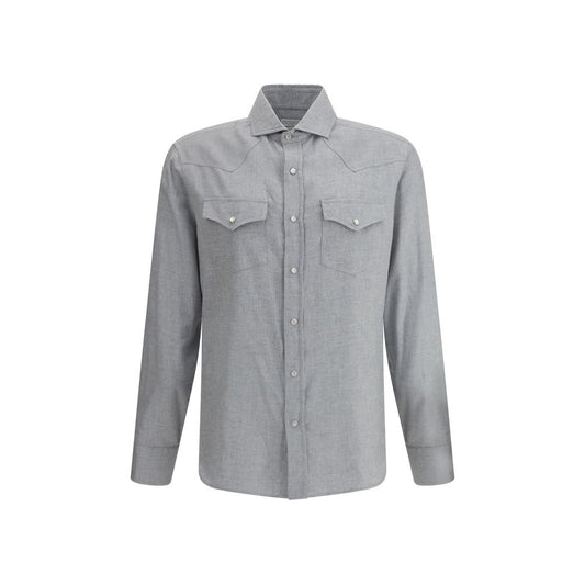 Brunello Cucinelli Gray Cotton Pattern Shirt Brunello Cucinelli
