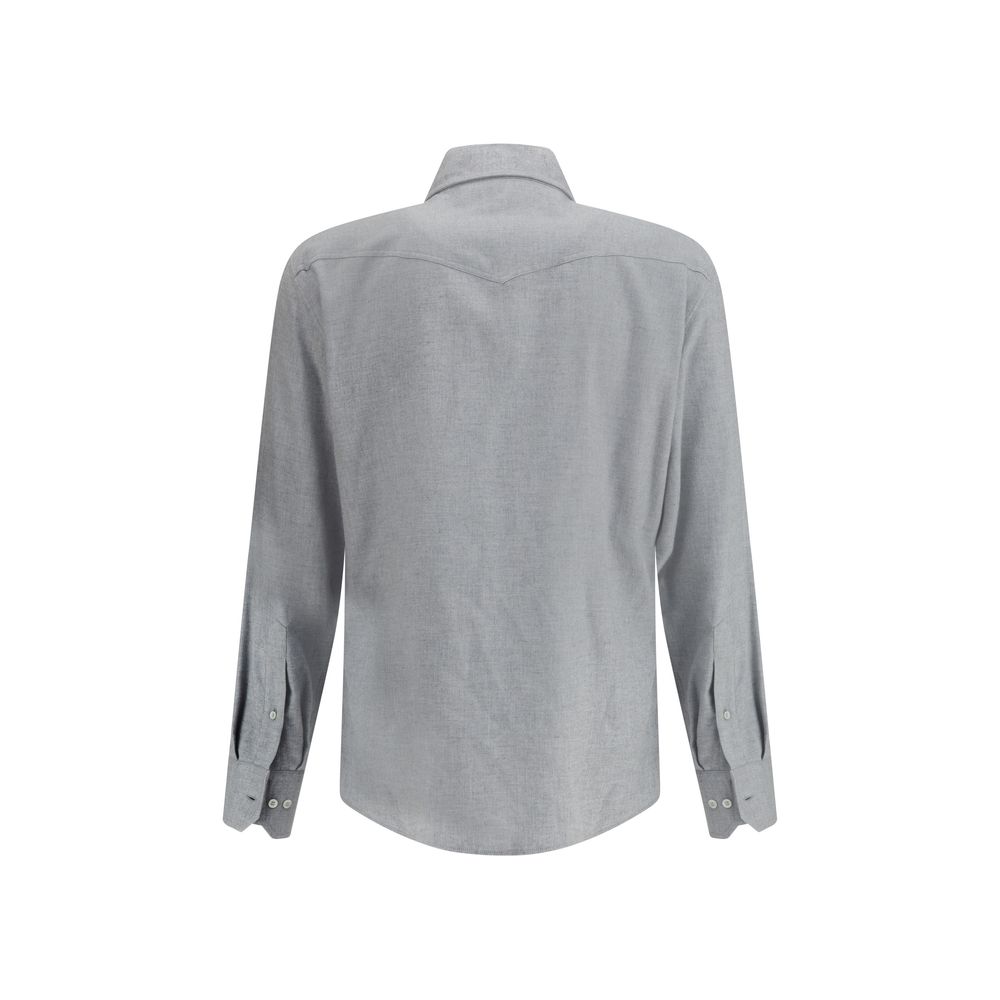 Brunello Cucinelli Gray Cotton Pattern Shirt