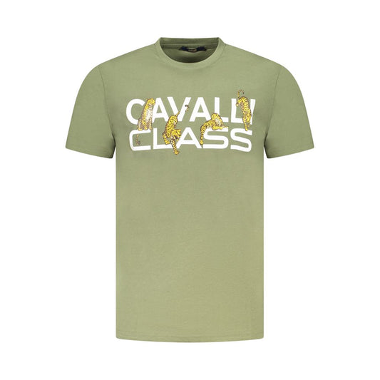 Cavalli Class Green Cotton Men T-Shirt Cavalli Class