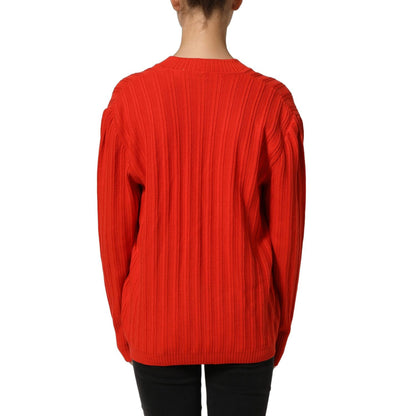 Celine Red Wool Knit ButtonEmbellished Cardigan Sweater