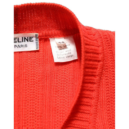 Celine Red Wool Knit ButtonEmbellished Cardigan Sweater