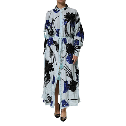 Christian Pellizzari Blue Sequin Embellished Shirt Maxi Dress