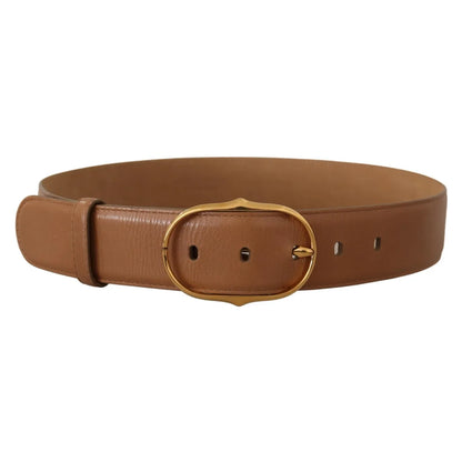 Costume National Brown Leather Gold Metal Oval Buckle Belt Costume National