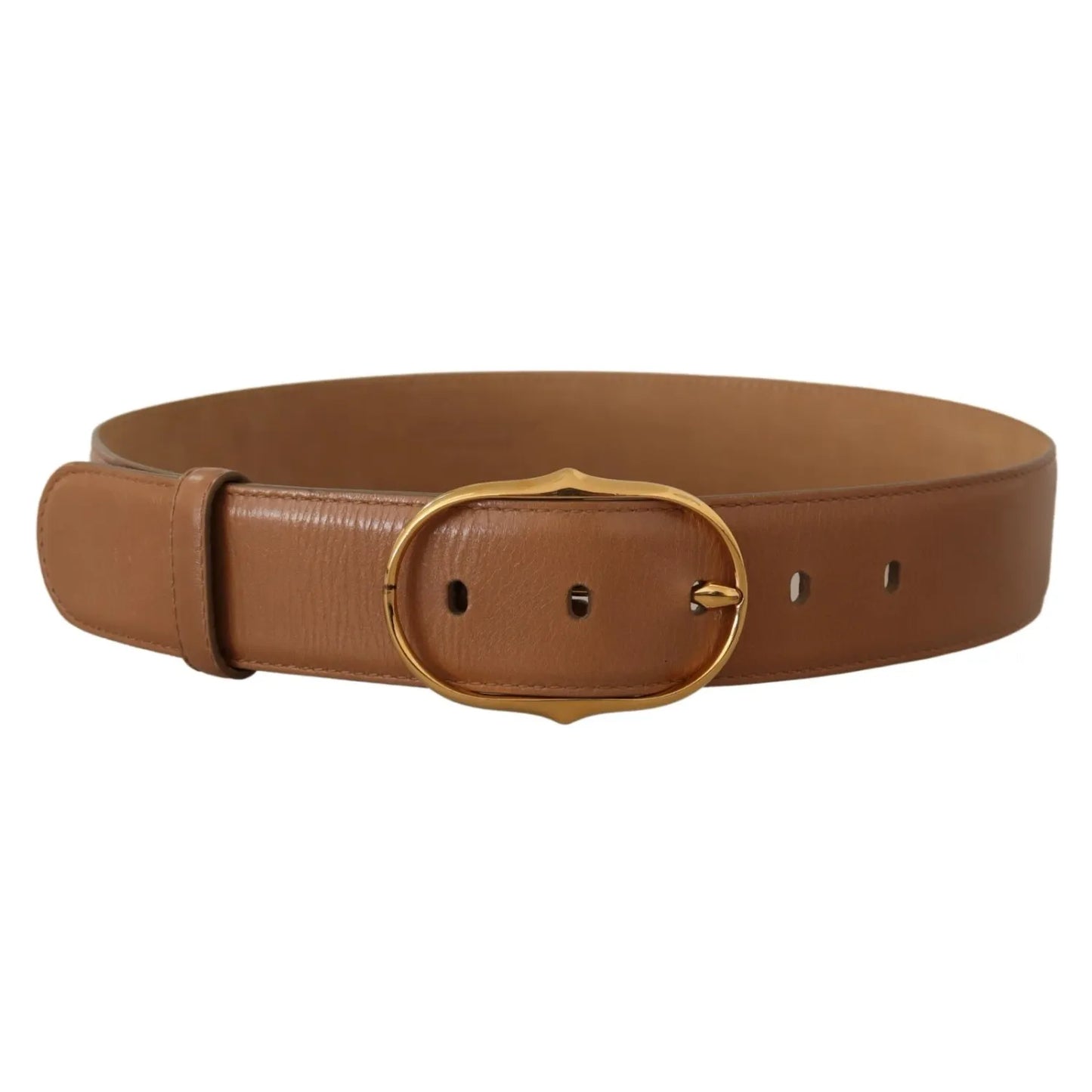 Costume National Brown Leather Gold Metal Oval Buckle Belt Costume National