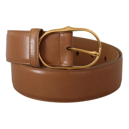 Costume National Brown Leather Gold Metal Oval Buckle Belt Costume National