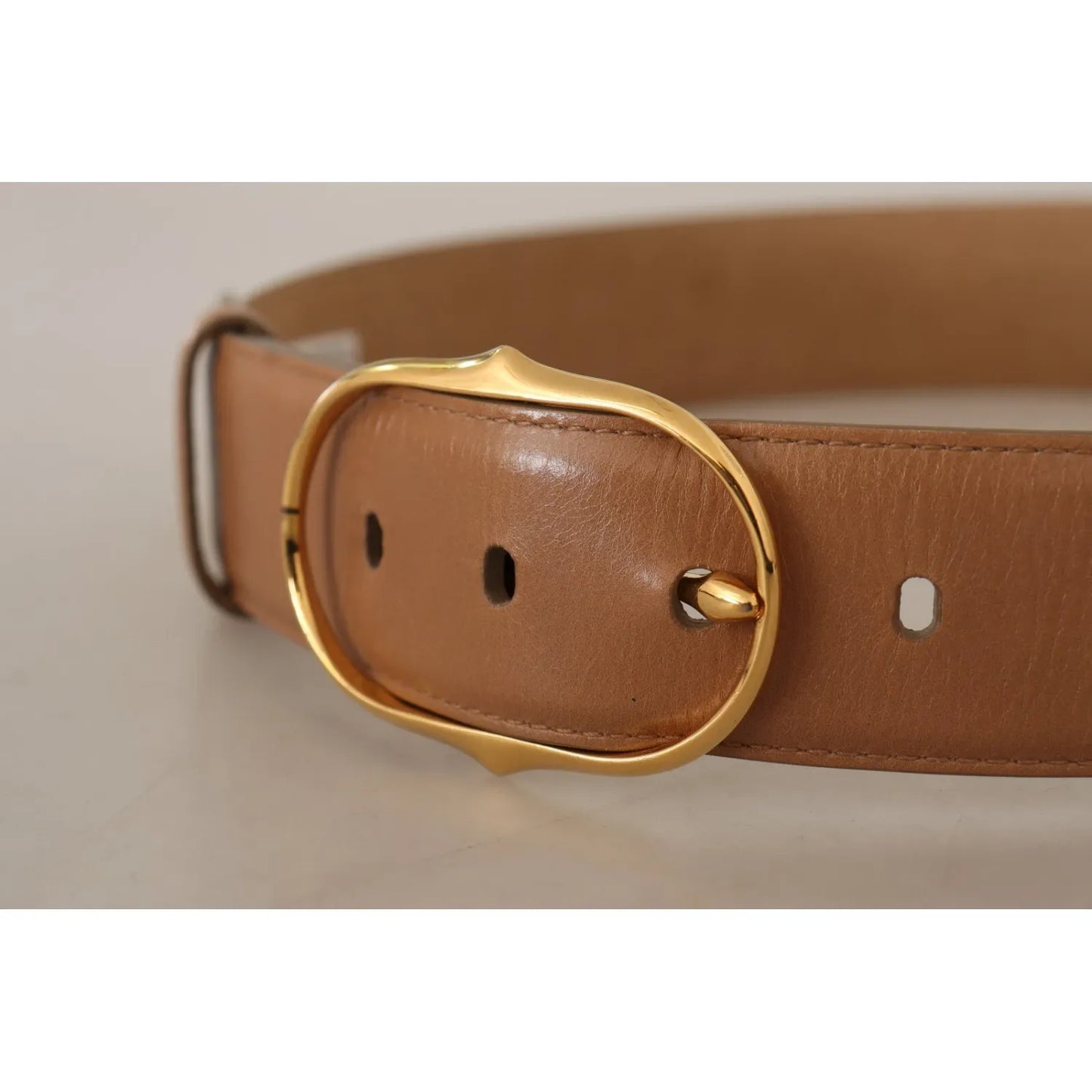 Costume National Brown Leather Gold Metal Oval Buckle Belt Costume National