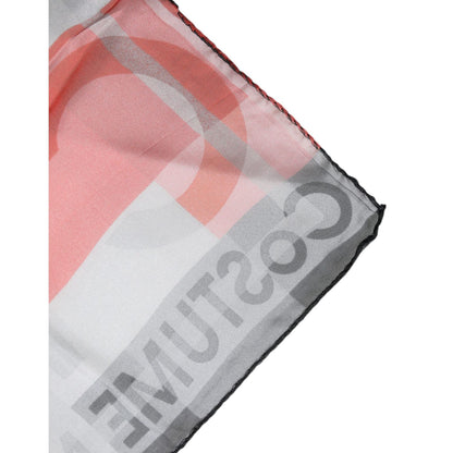 Costume National Gray Red Silk Square Neck Wrap Scarf Costume National