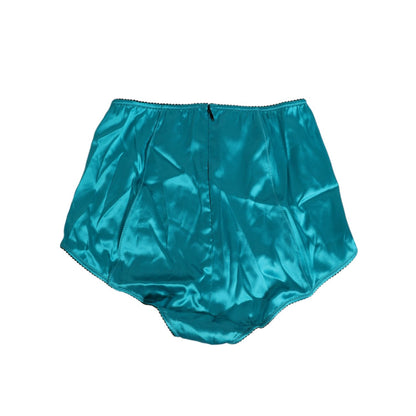 Dolce & Gabbana Aqua Green Satin High-Waist Briefs Underwear