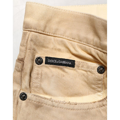 Dolce & Gabbana Beige Cotton Loose Tattered Men Denim Jeans
