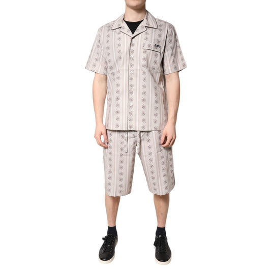 Dolce & Gabbana Beige Floral Print Cotton Men Pajama Set Sleepwear Dolce & Gabbana