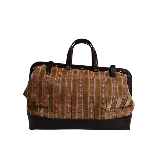 Dolce & Gabbana Beige Maroon Velvet Leather Jacquard Travel Handbag Bag Dolce & Gabbana