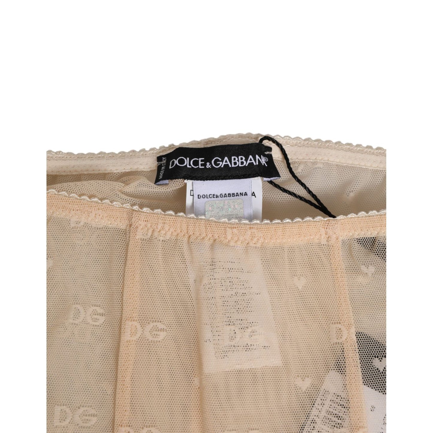 Dolce & Gabbana Beige Nylon Stretch Logo Lace Leggings Underwear