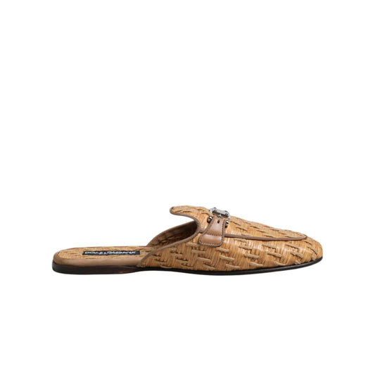 Dolce & Gabbana Beige Rattan Flat Mule Men Sandals Shoes Dolce & Gabbana