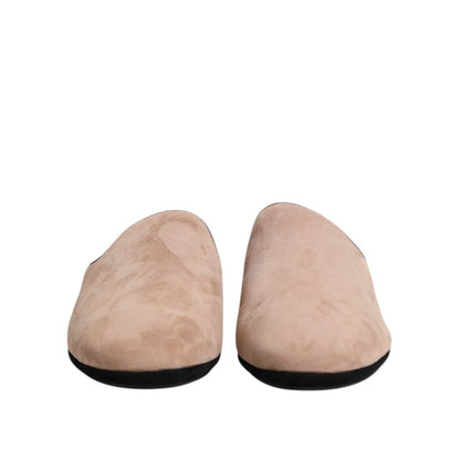 Dolce & Gabbana Beige Suede Leather Slides Flat Slipper Shoes