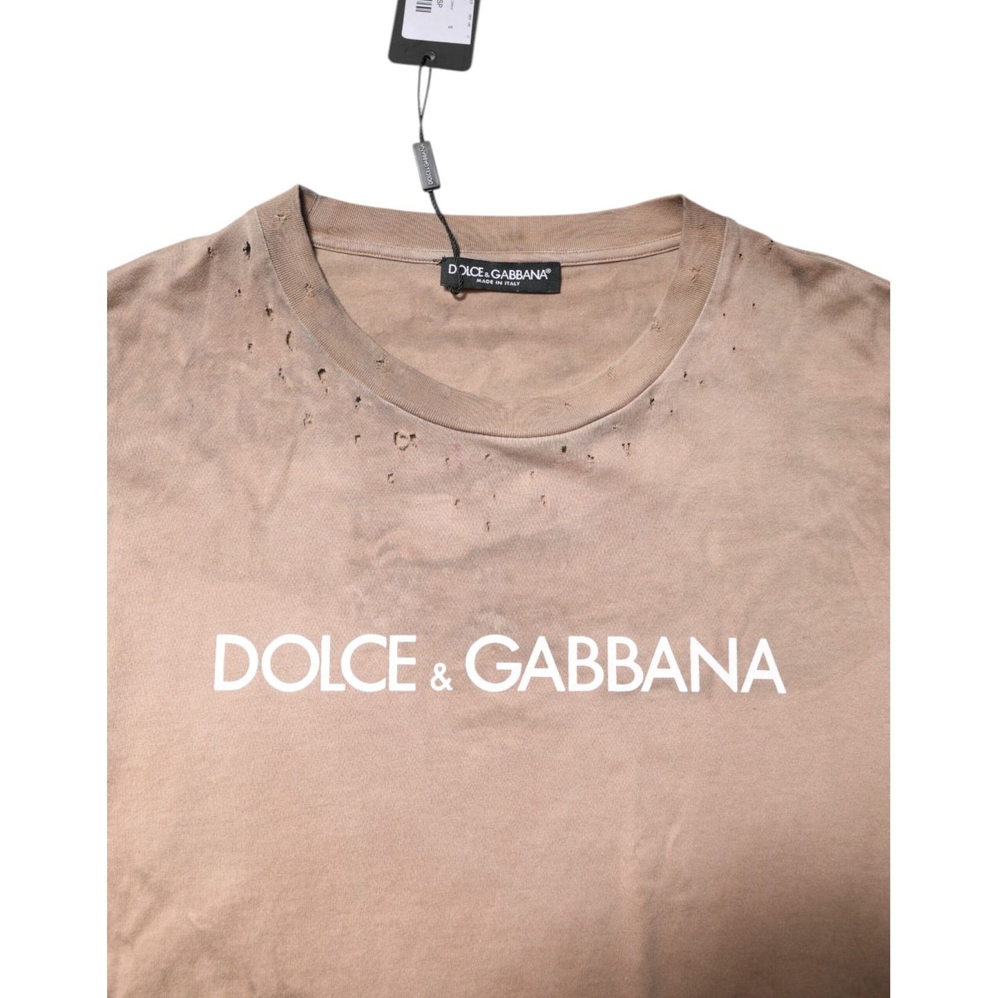 Dolce & Gabbana Beige Tie Dye Logo Print Cropped T-shirt