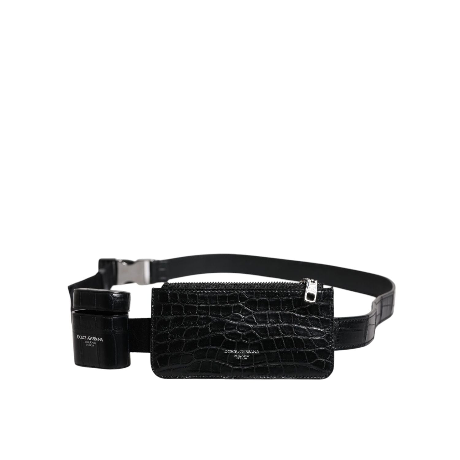 Dolce & Gabbana Black Alligator Leather Airpods Case Coin Purse Wallet