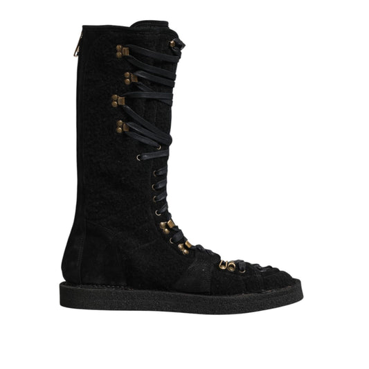 Dolce & Gabbana Black Alpaca Wool Suede Mid Calf Boots Shoes Dolce & Gabbana