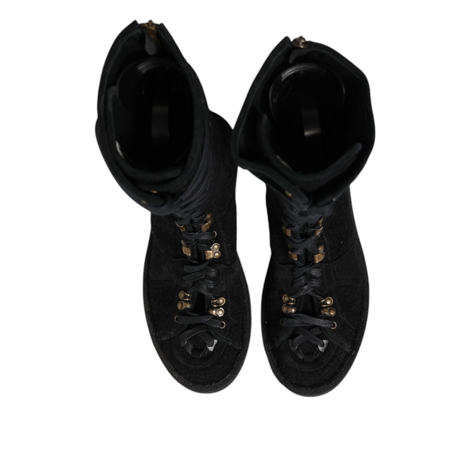 Dolce & Gabbana Black Alpaca Wool Suede Mid Calf Boots Shoes