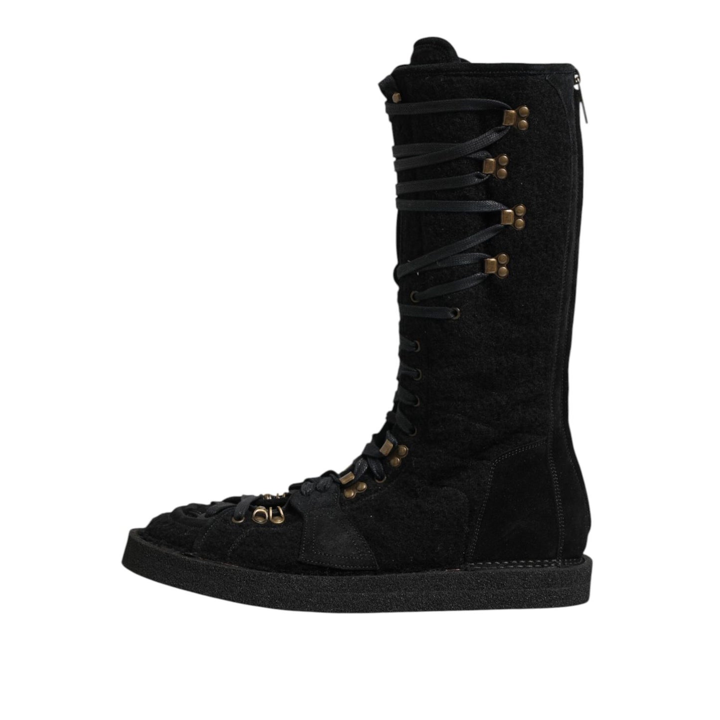 Dolce & Gabbana Black Alpaca Wool Suede Mid Calf Boots Shoes