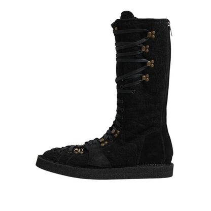 Dolce & Gabbana Black Alpaca Wool Suede Mid Calf Boots Shoes