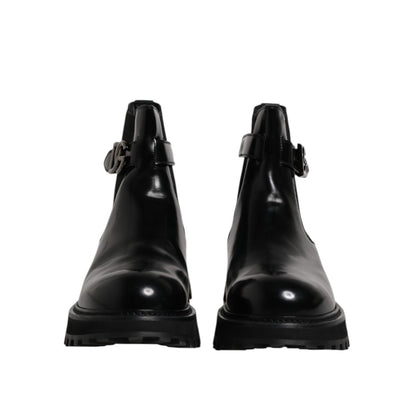 Dolce & Gabbana Black Belted DG Logo Men Chelsea Boots Shoes