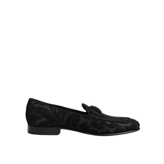 Dolce & Gabbana Black Brocade Crown Loafers Dress Shoes Dolce & Gabbana