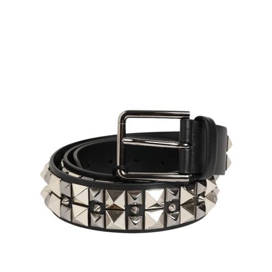 Dolce & Gabbana Black Calf Leather Studded Silver Buckle Belt Dolce & Gabbana