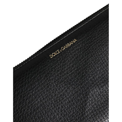 Dolce & Gabbana Black Calfskin Leather Logo Zip Around Continental Wallet