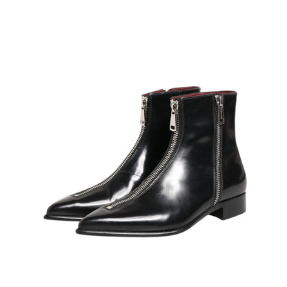 Dolce & Gabbana Black Calfskin Leather Men SHORT Boots Shoes