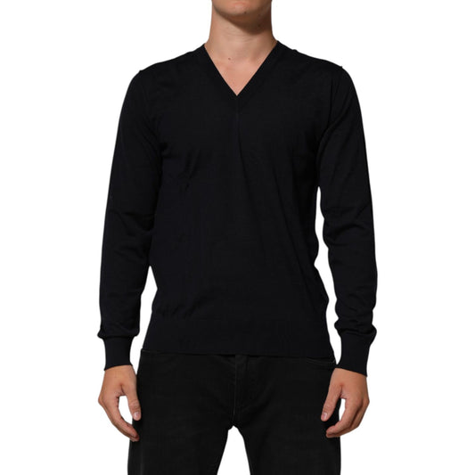 Dolce & Gabbana Black Cashmere Knit V-Neck Pullover Sweater Dolce & Gabbana