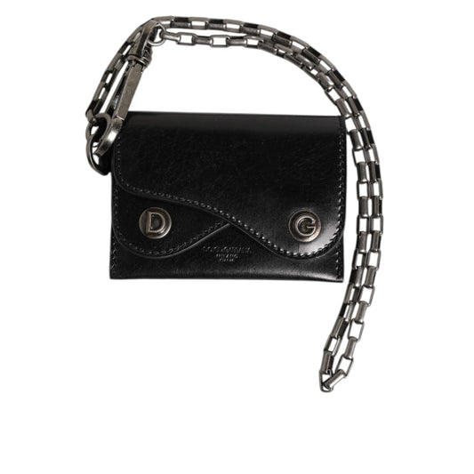 Dolce & Gabbana Black Cavallo Leather Wallet Chain Snap Bifold Card Holder Dolce & Gabbana
